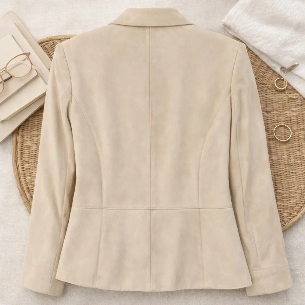 Vintage Talbots Petites Faux Suede Zip Jacket ivory Beige Size 4 Petite